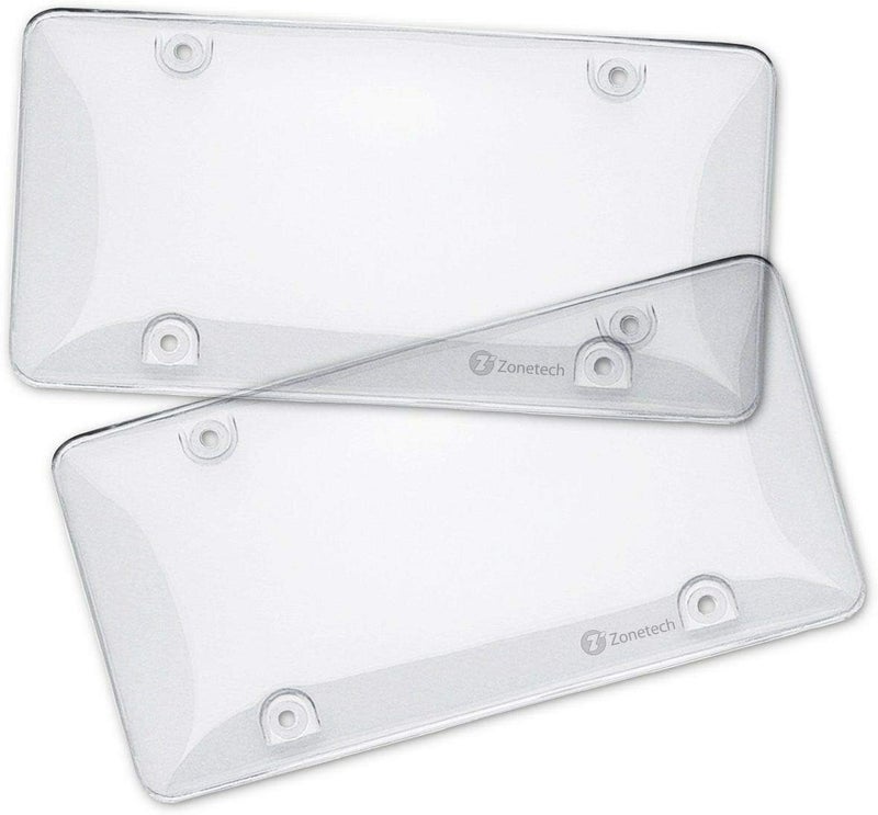 ZONETECH Zone Tech Clear License Plate Cover Frame Shields - 2-Pack All Weather Novelty/License Plate Bubble Shields -Fits Any Standard US Plates-Protects Front and Back License Plates - Image 1